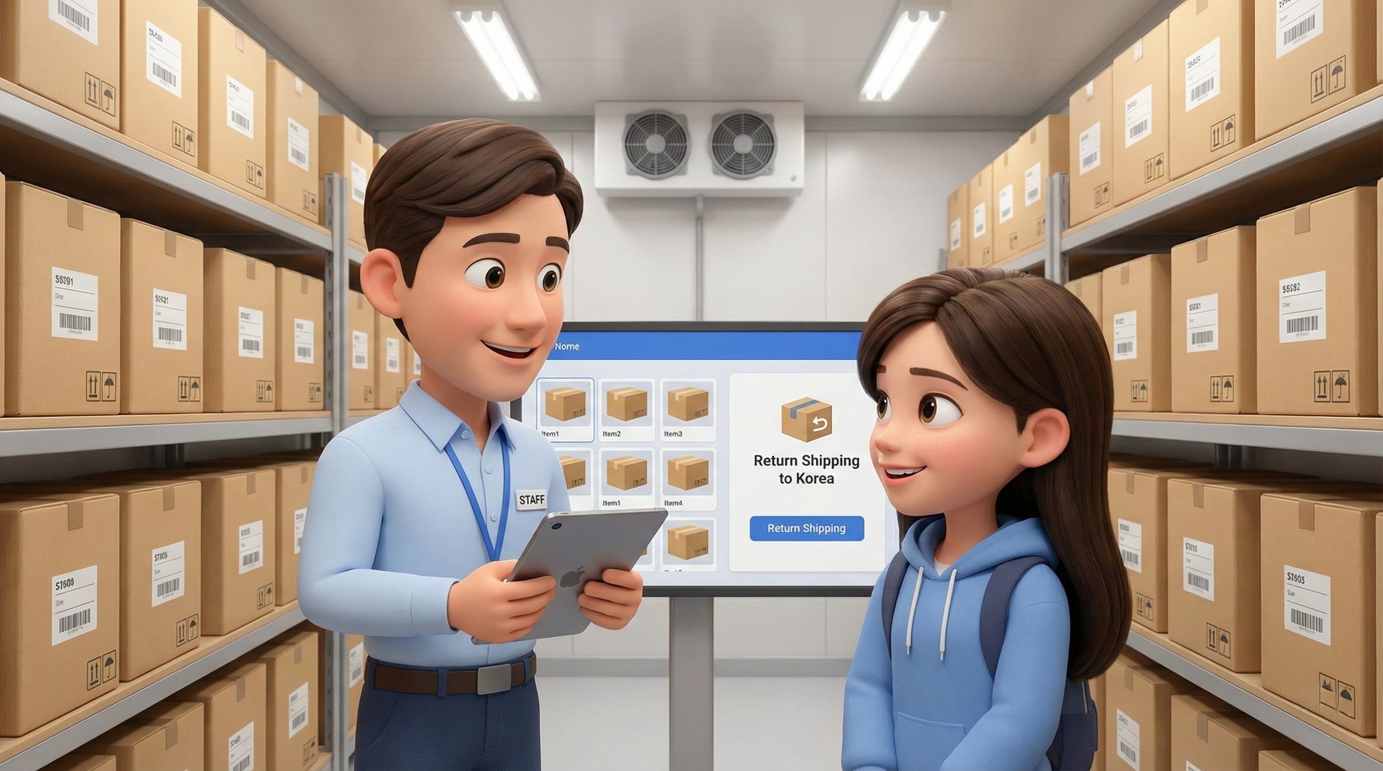 안전한 보관 창고에서 귀국 배송까지 한 번에 확인하는 모습