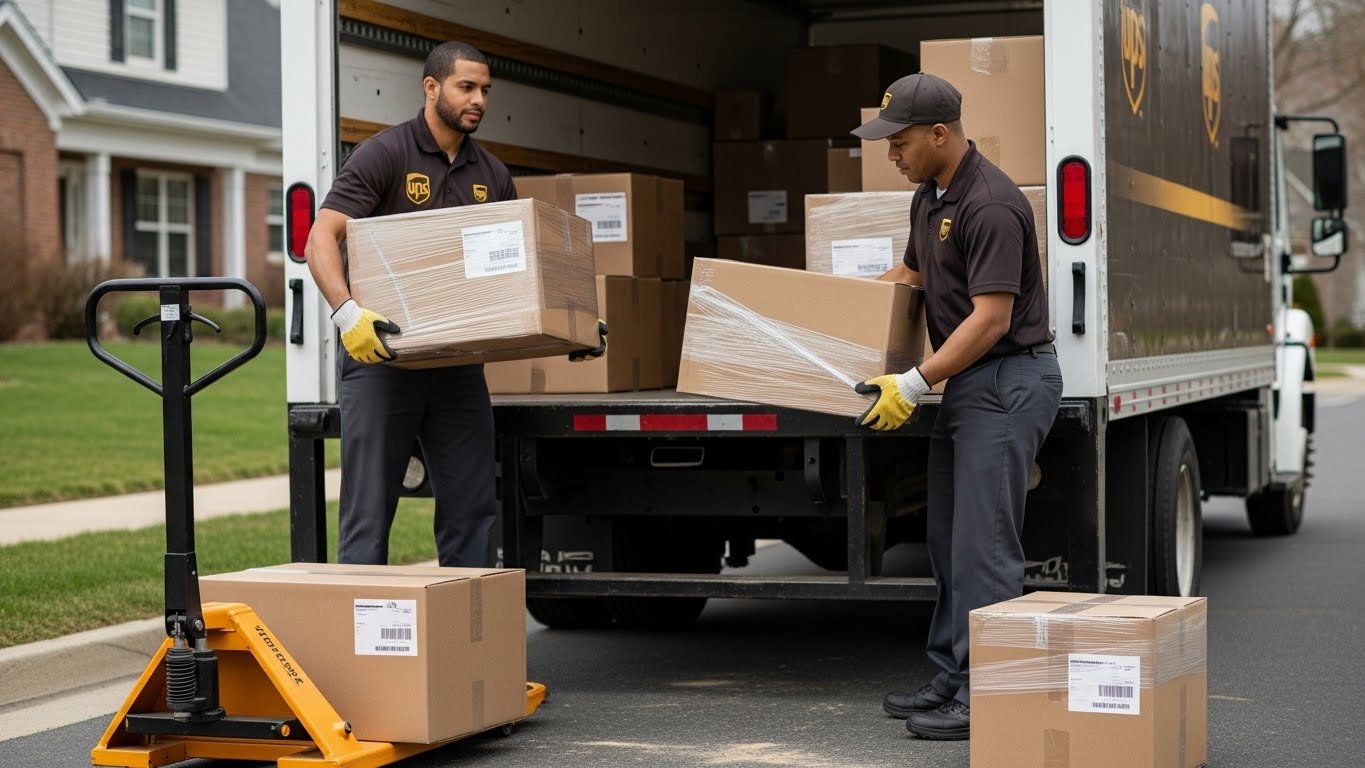 박스를 픽업하는 UPS직원