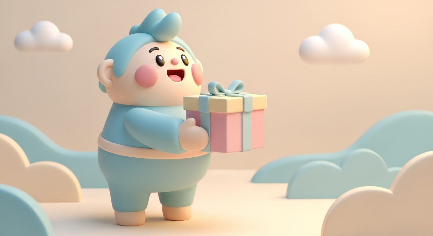 박스를 들고 웃고있는 캐릭터