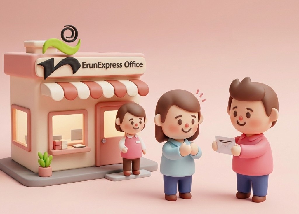 이런택배 오피스에서 문서를 보내고 즐거워 하는 모습