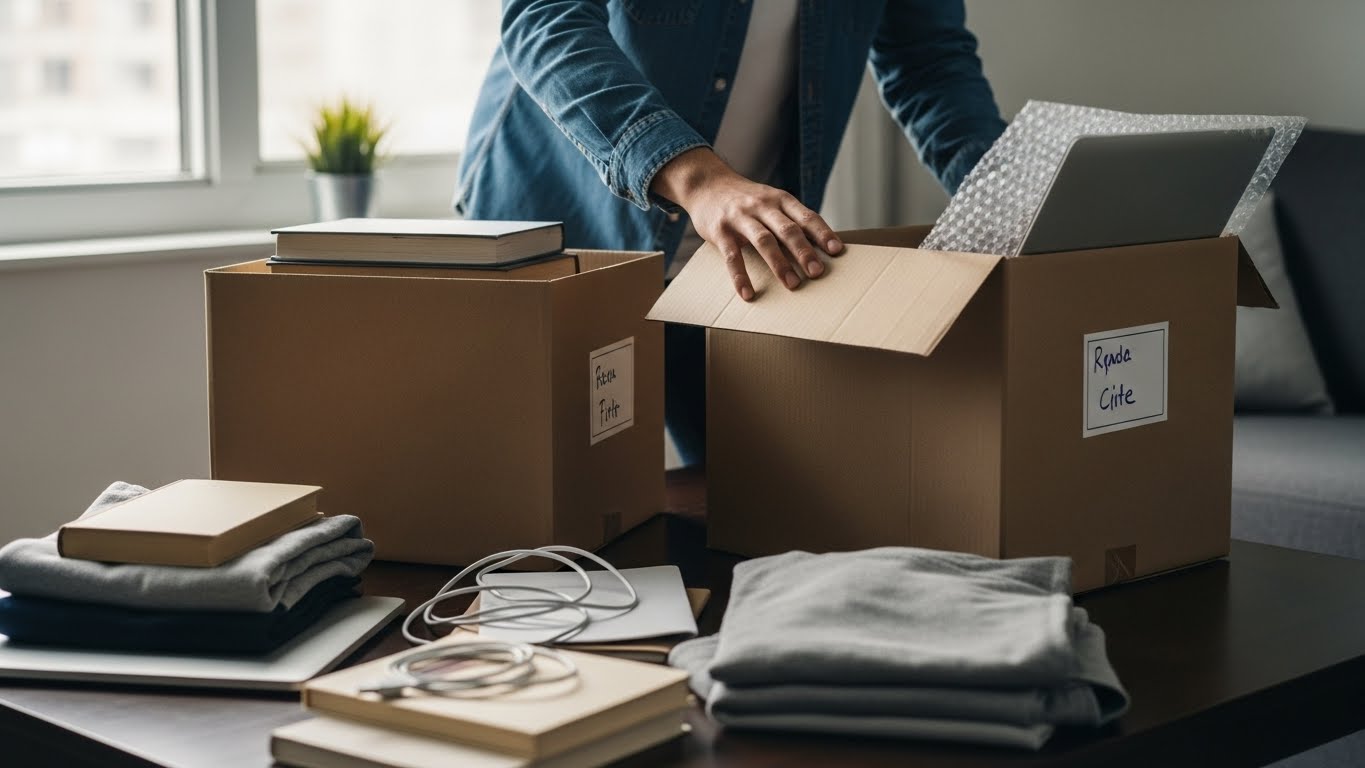 짐을 패킹하는 학생